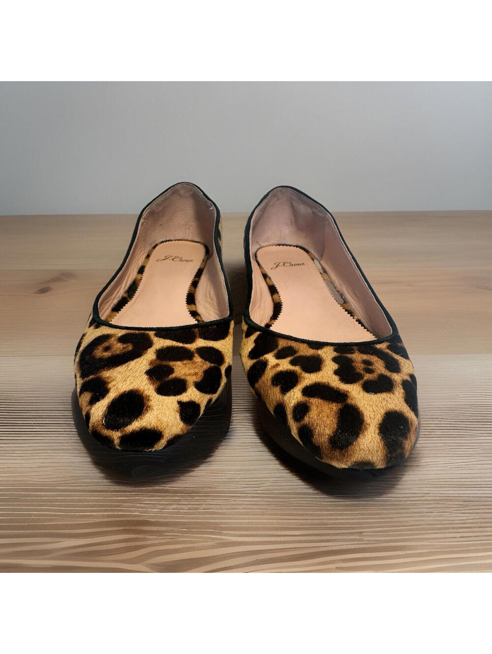 J. Crew Womens Pointed Toe Brown Leopard Calf Hair Flats L3368 Size 7.5